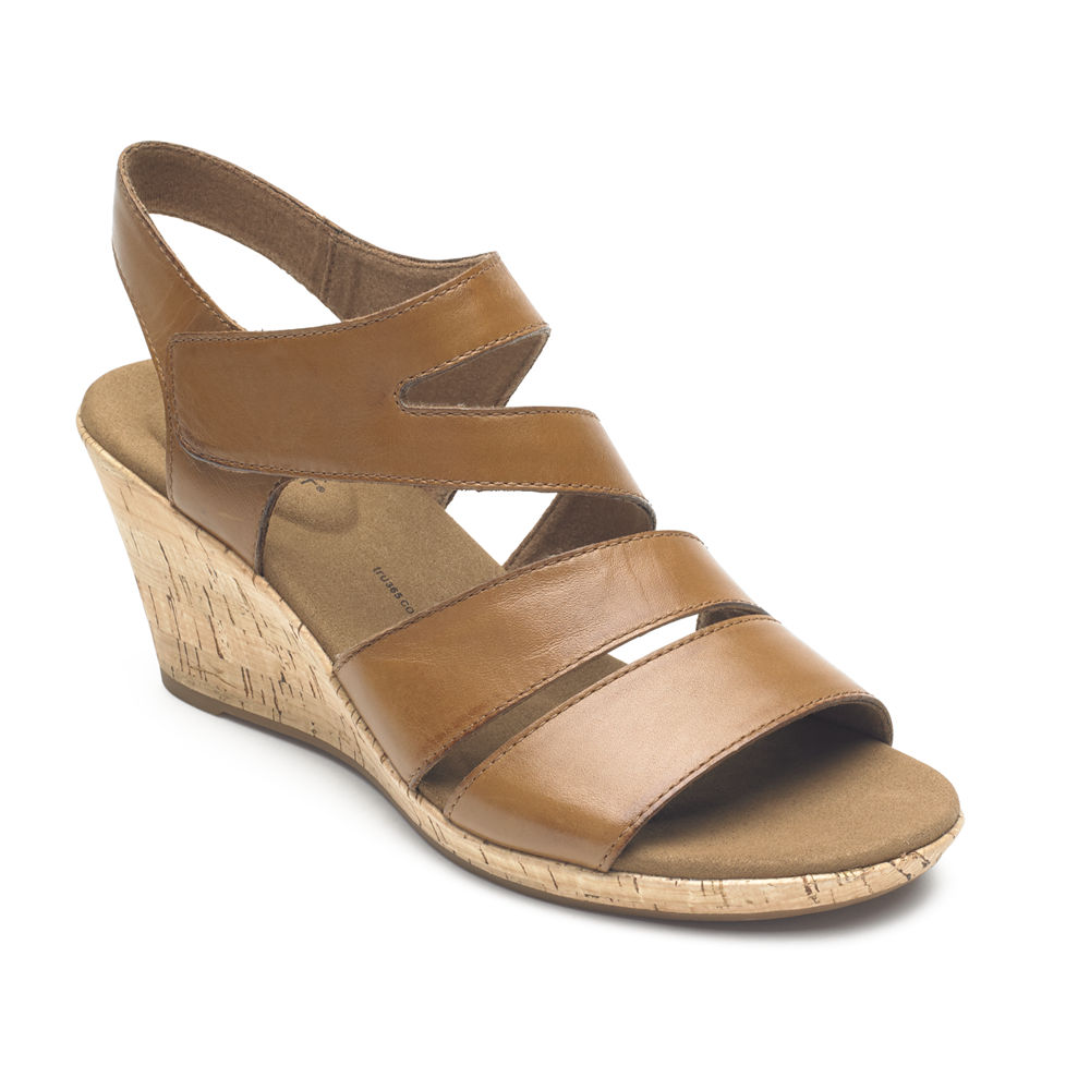 Rockport Sandaler Dame Brune - Briah Strappy Wedge Comfort - EKHU06398